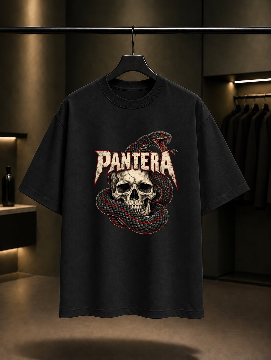 Pantera Snake Yılan ve Kafatası Tişört Siyah