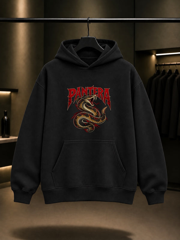 Pantera Snake Saldıran Yılan Kapüşonlu Sweatshirt Siyah
