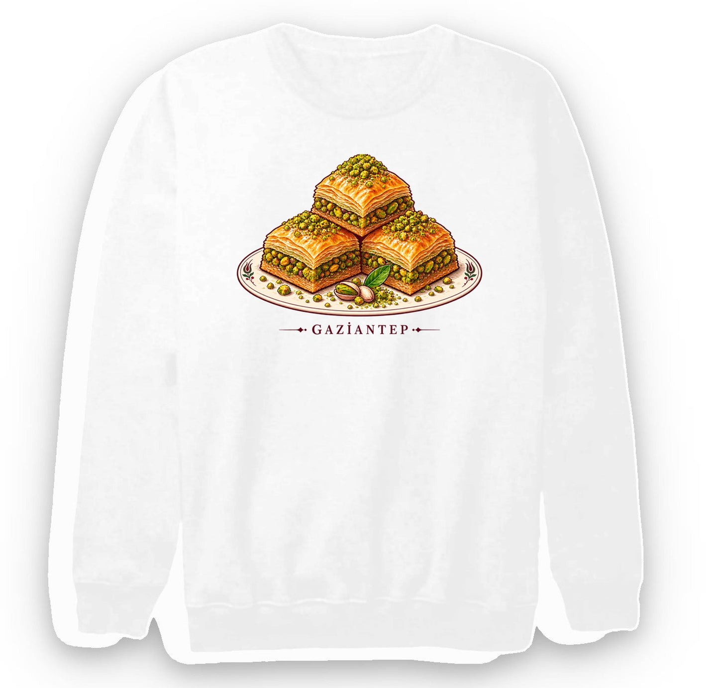 Gaziantep Antep Baklavası baskılı beyaz sweatshirt