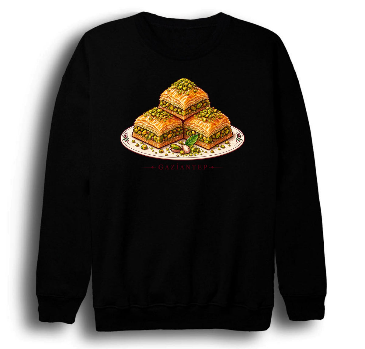 Gaziantep Antep Baklavası baskılı siyah sweatshirt