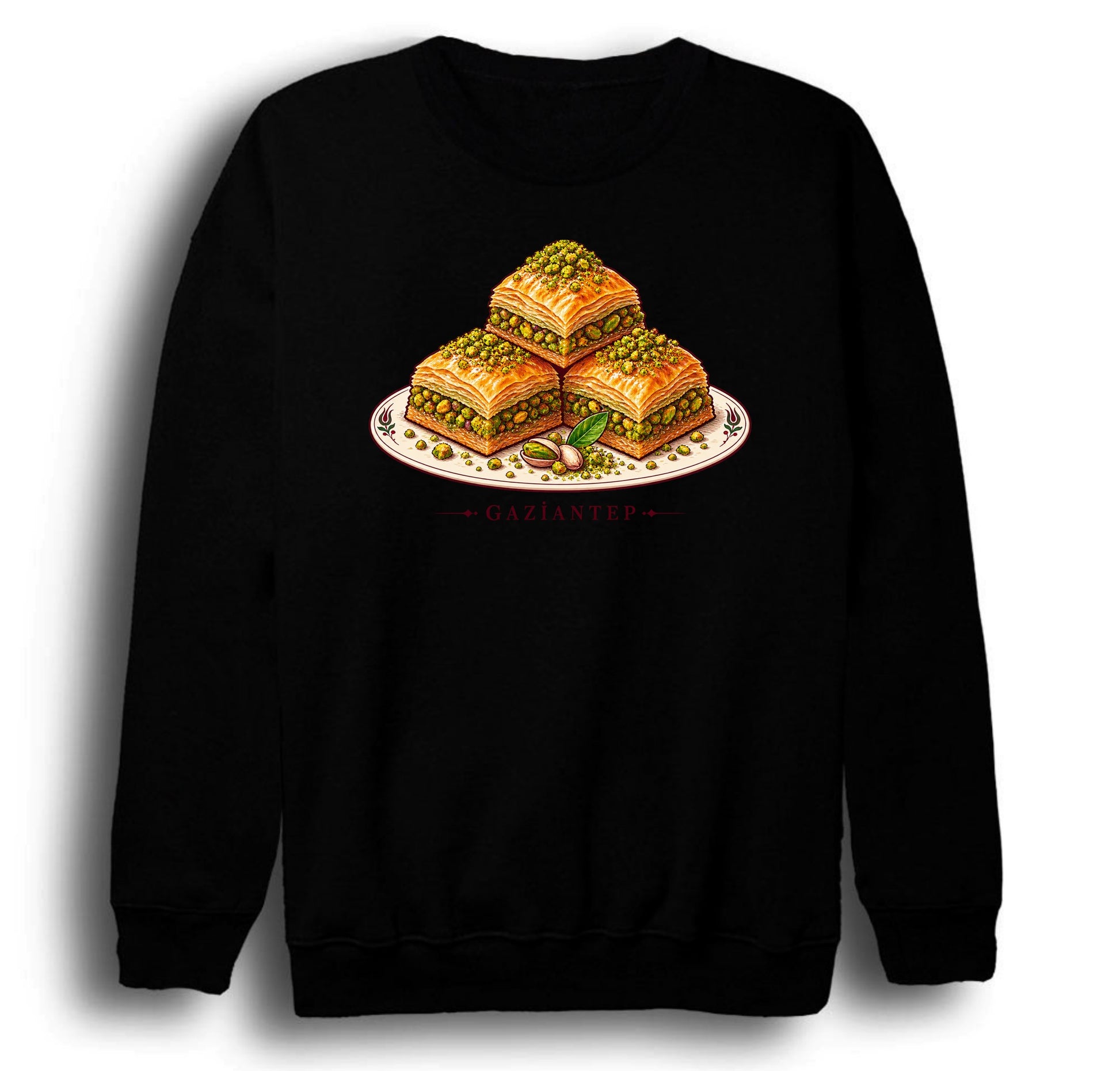 Gaziantep Antep Baklavası baskılı siyah sweatshirt