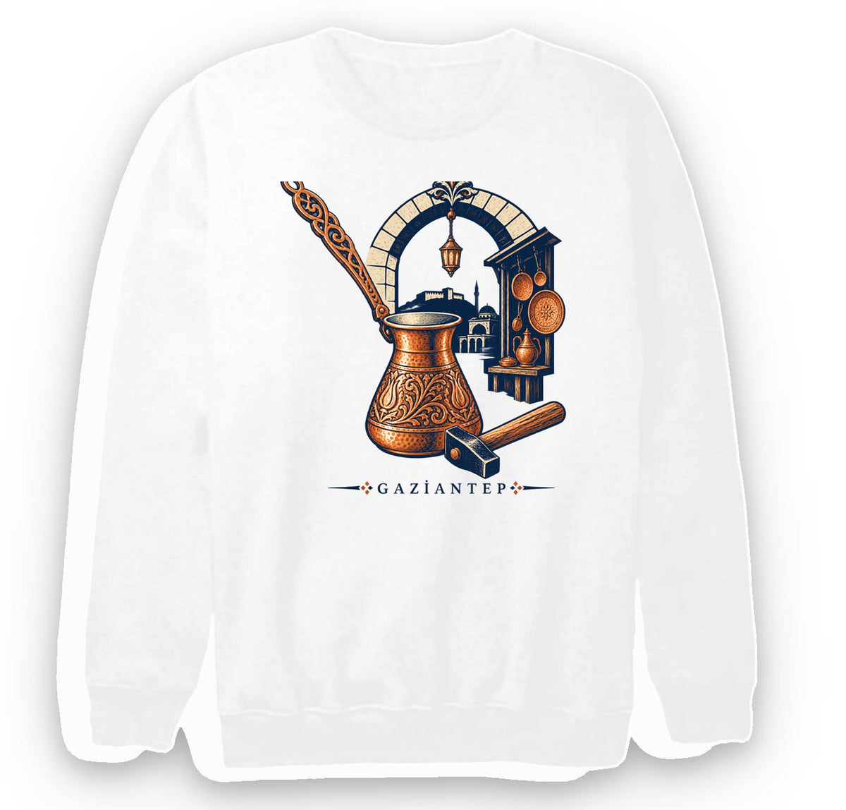 Gaziantep Bakırcılar Çarşısı baskılı beyaz sweatshirt