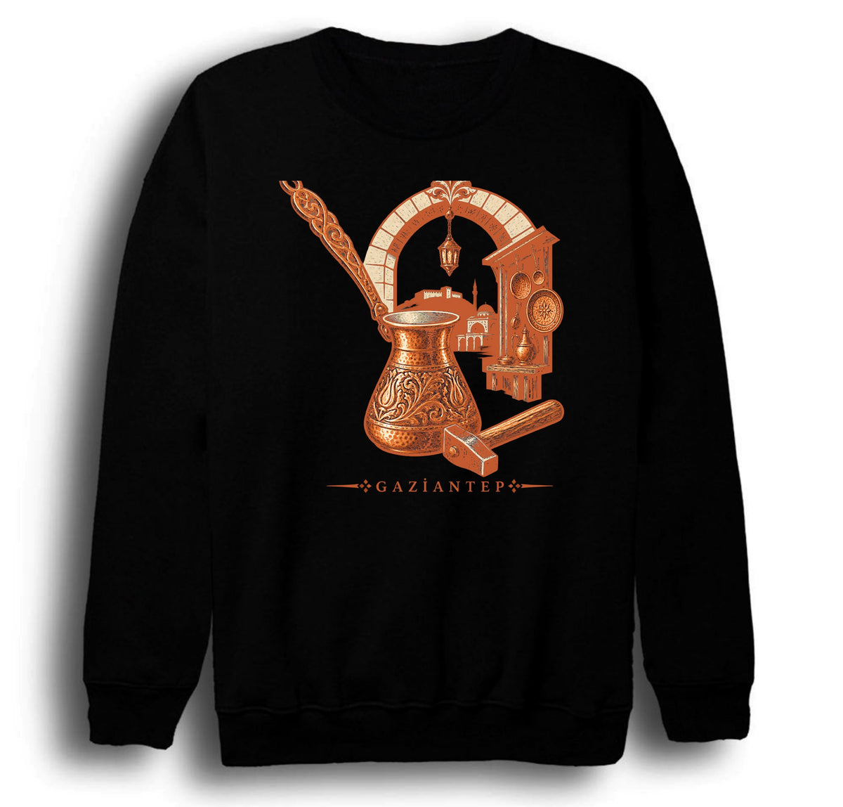 Gaziantep Bakırcılar Çarşısı baskılı siyah sweatshirt
