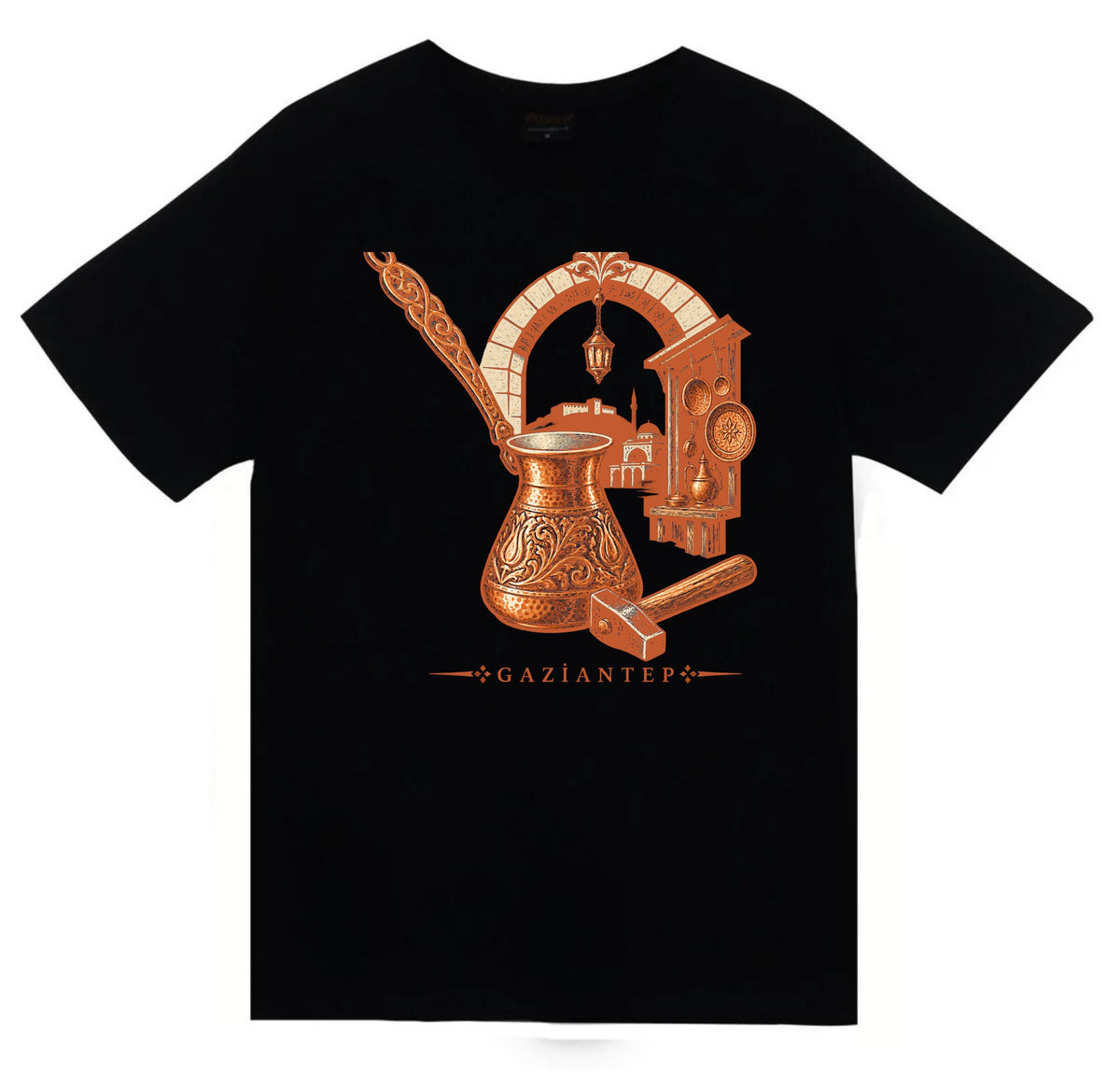 Gaziantep Bakırcılar Çarşısı baskılı siyah t-shirt