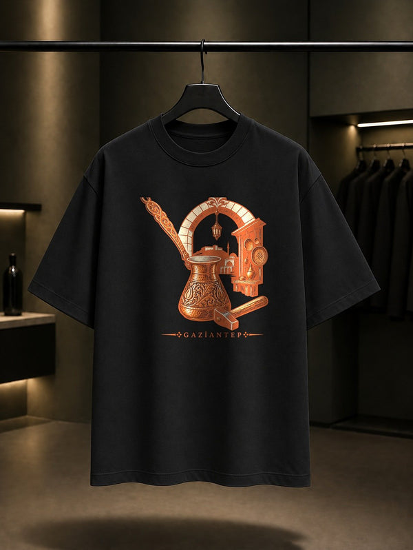Gaziantep Bakırcılar Çarşısı baskılı siyah t-shirt