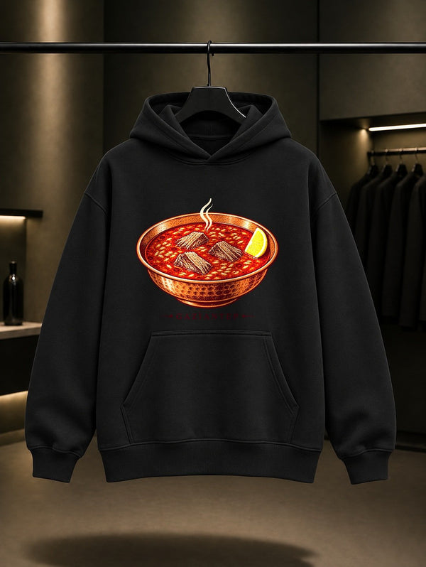 Gaziantep Beyran baskılı siyah kapüşonlu sweatshirt