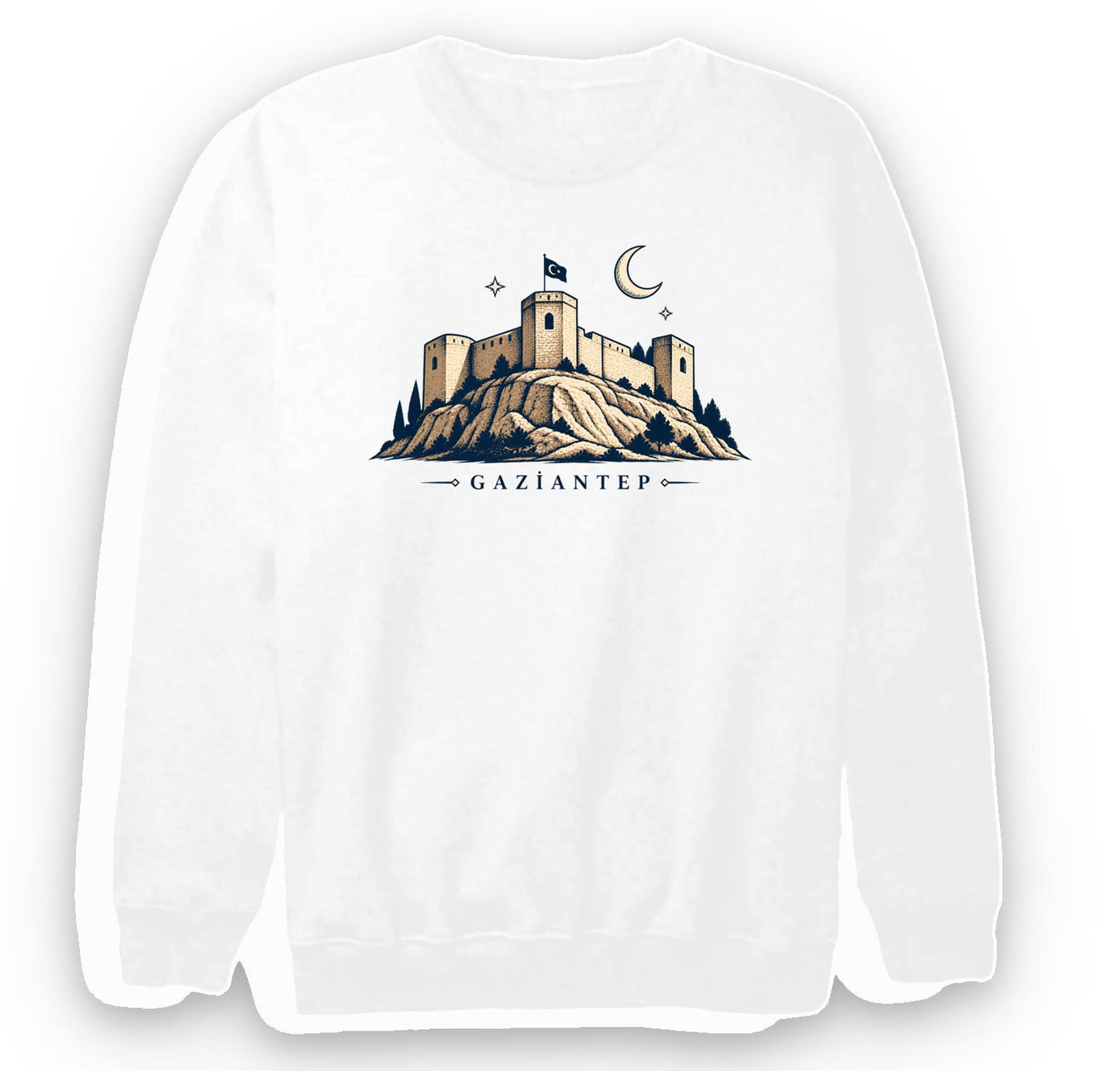 Gaziantep Kalesi baskılı beyaz sweatshirt