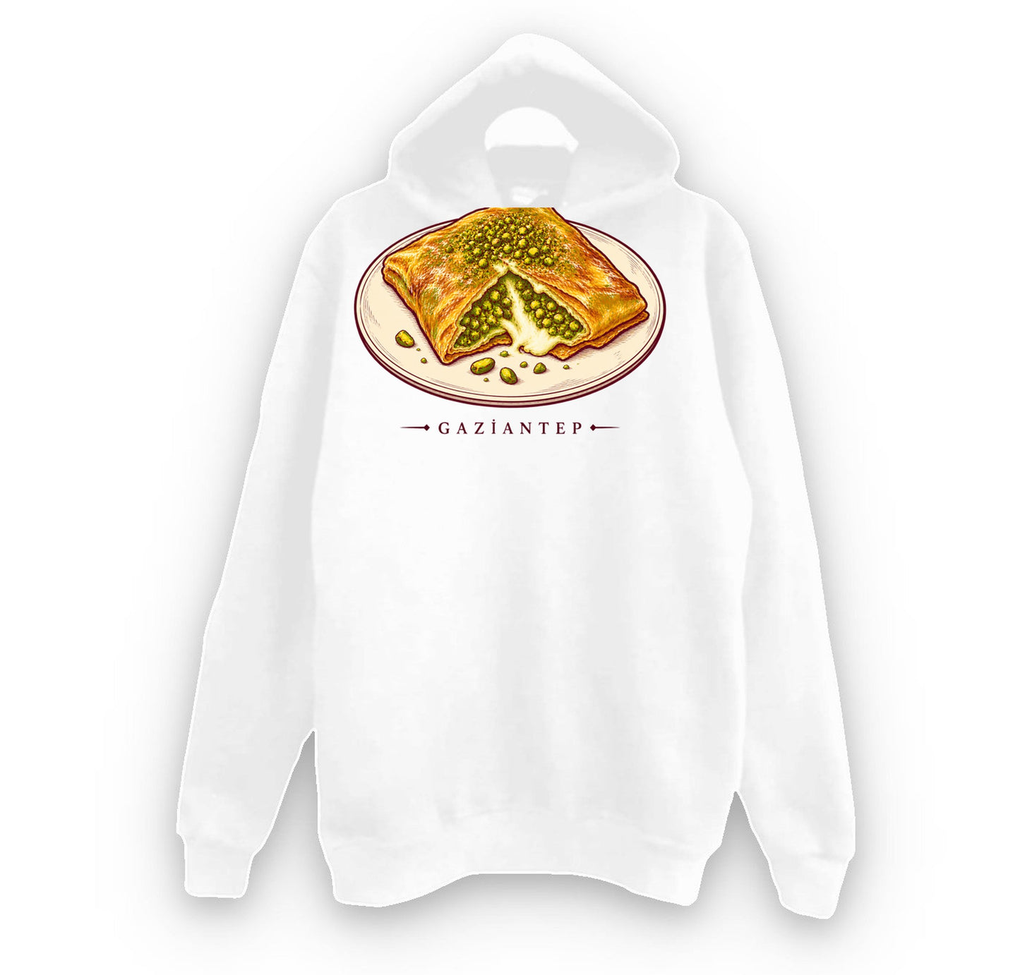 Gaziantep Katmer baskılı beyaz kapüşonlu sweatshirt