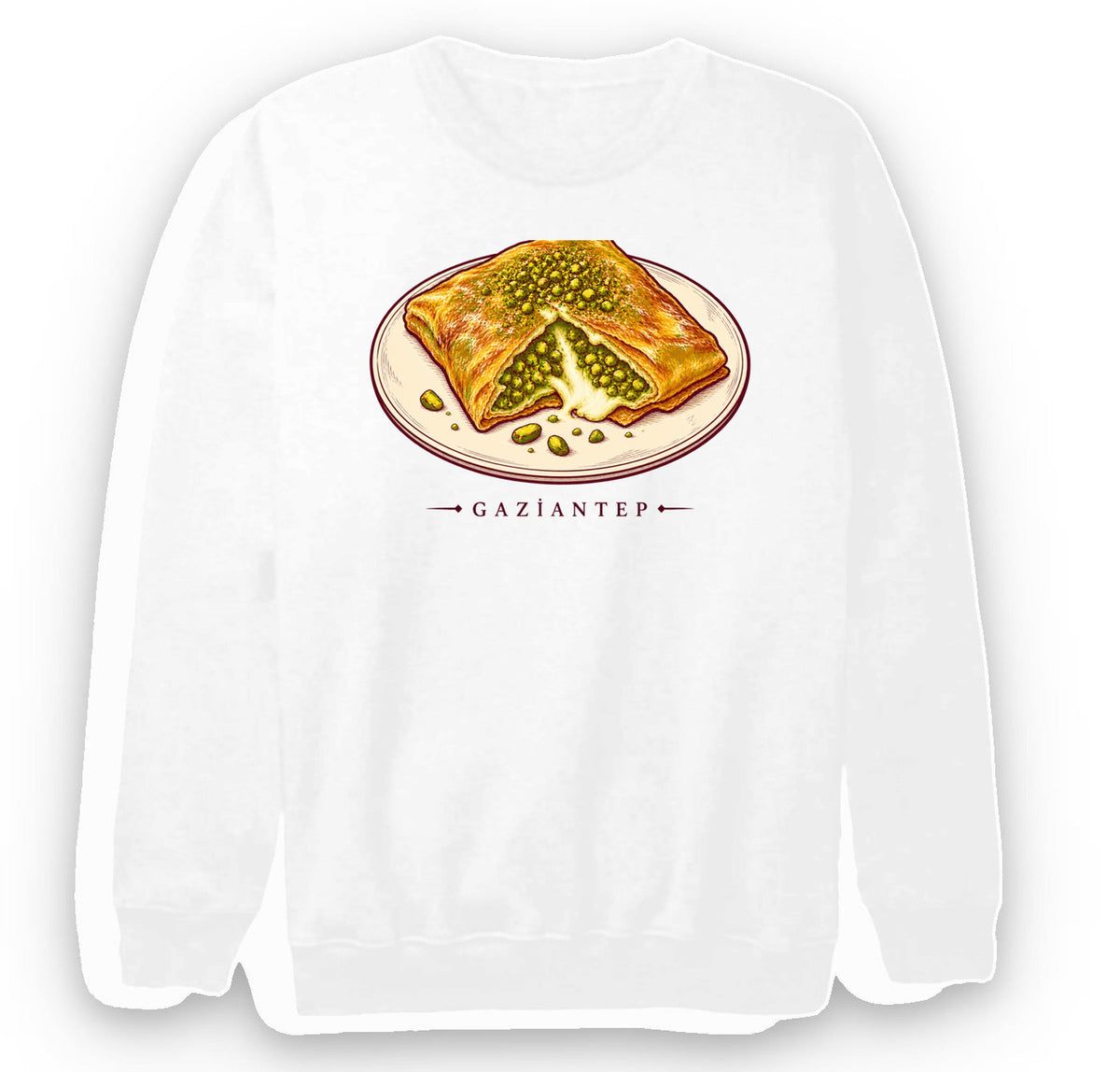 Gaziantep Katmer baskılı beyaz sweatshirt