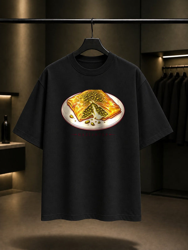 Gaziantep Katmer baskılı siyah t-shirt