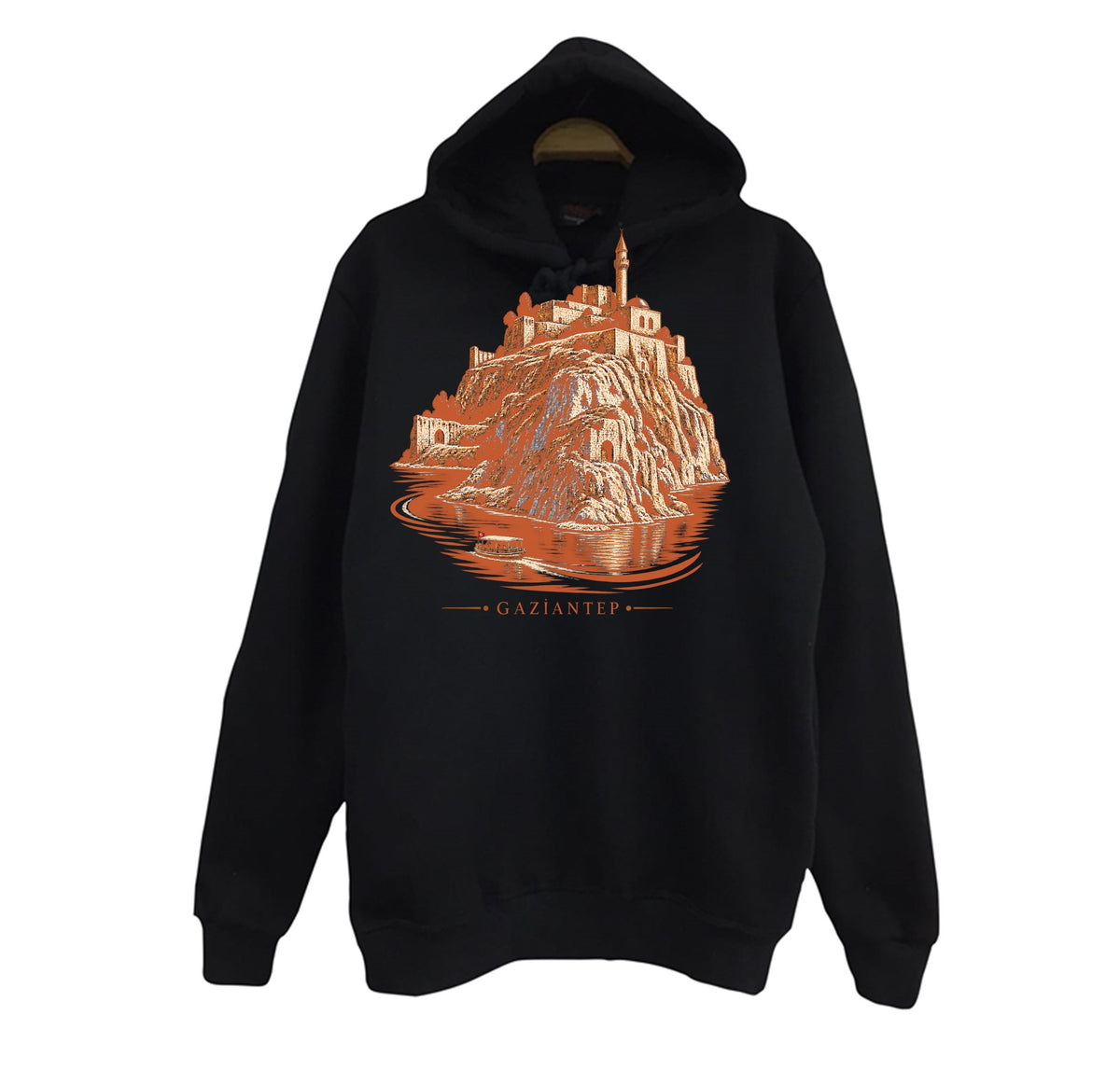 Gaziantep Rumkale baskılı siyah kapüşonlu sweatshirt