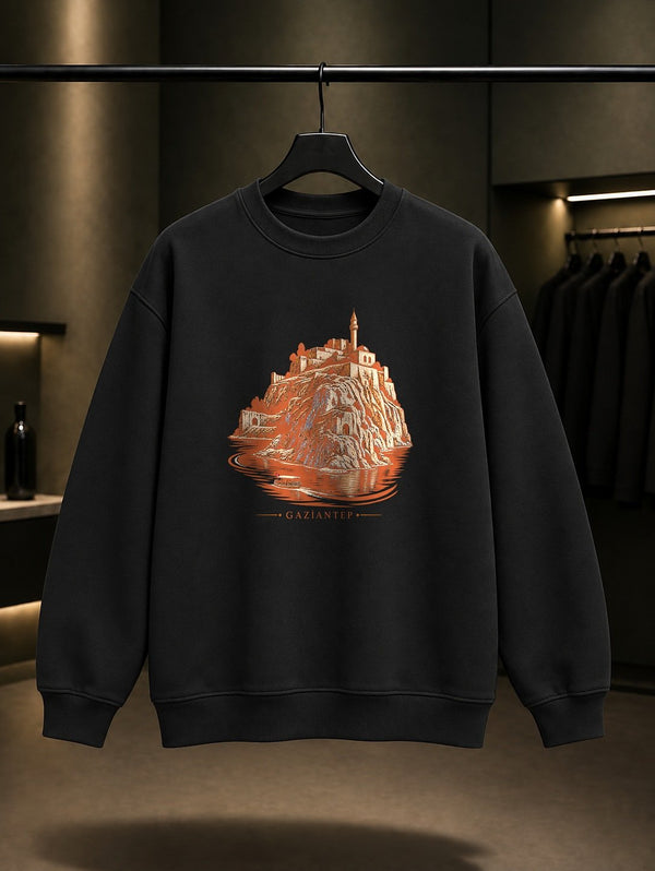 Gaziantep Rumkale baskılı siyah sweatshirt