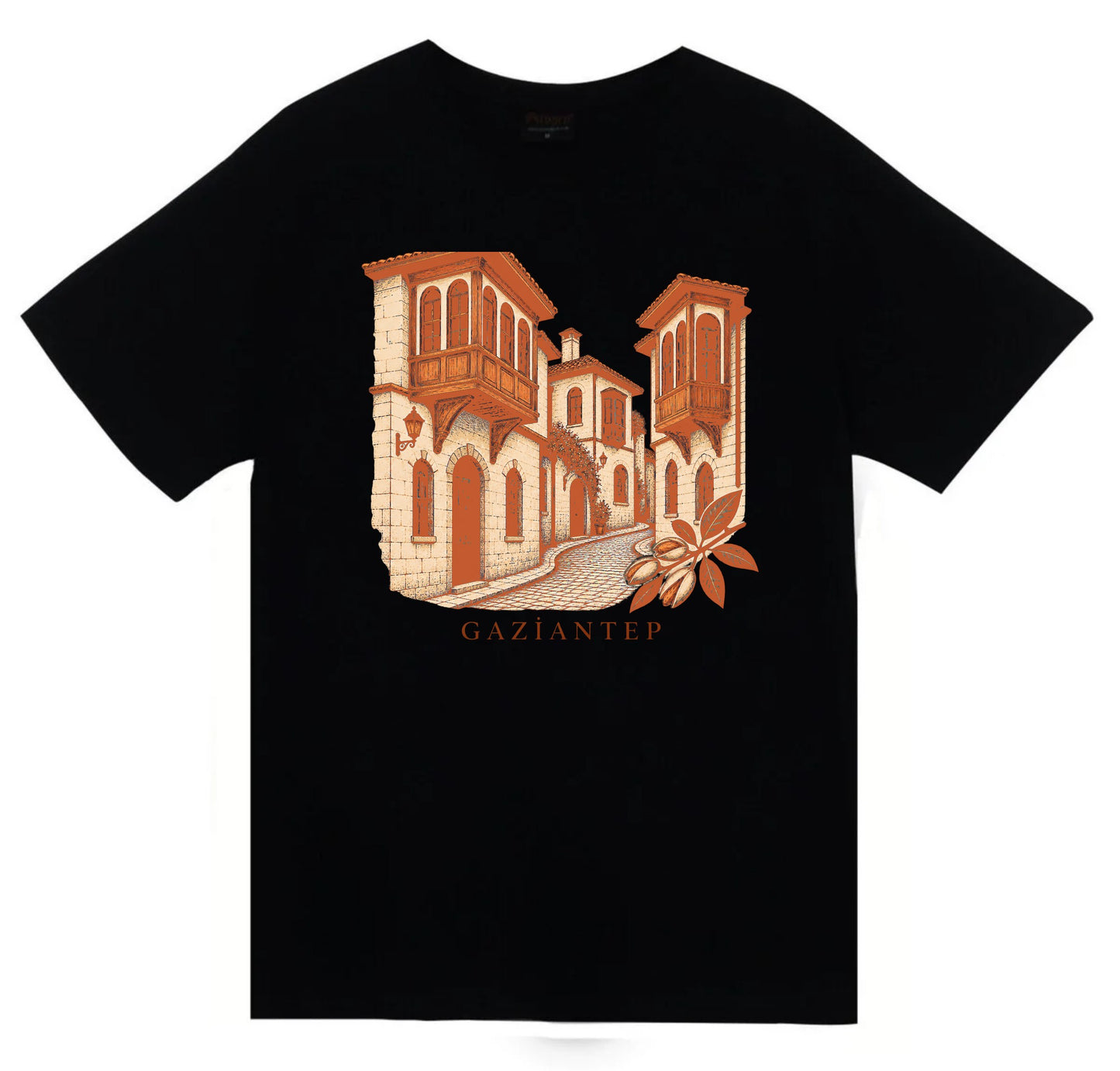 Gaziantep Tarihi Antep Evleri baskılı siyah t-shirt
