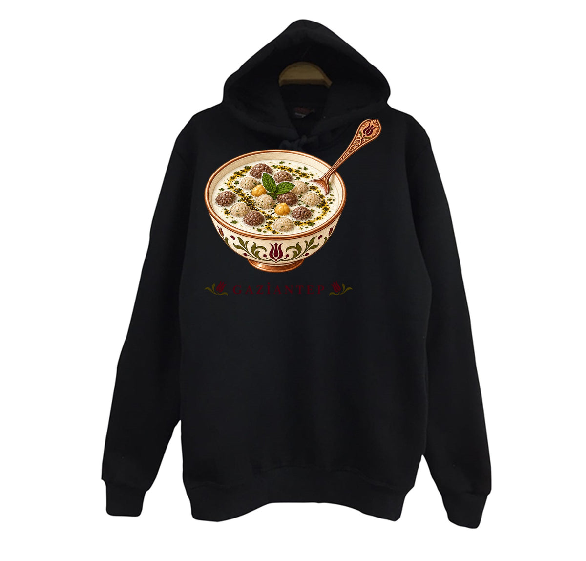 Gaziantep Yuvarlama baskılı siyah kapüşonlu sweatshirt