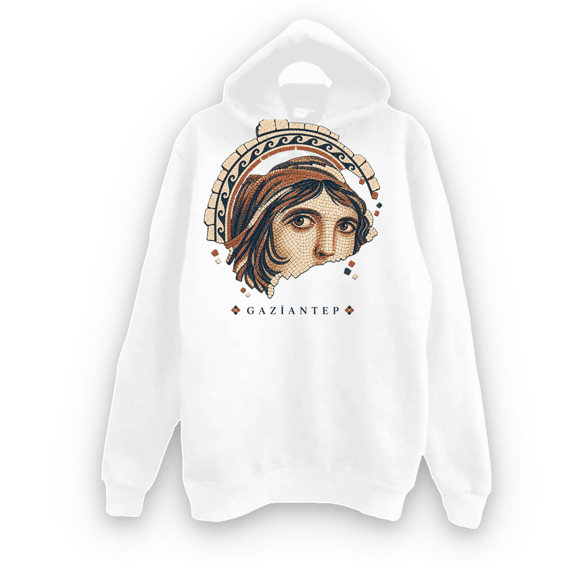 Gaziantep Zeugma Çingene Kızı baskılı beyaz kapüşonlu sweatshirt