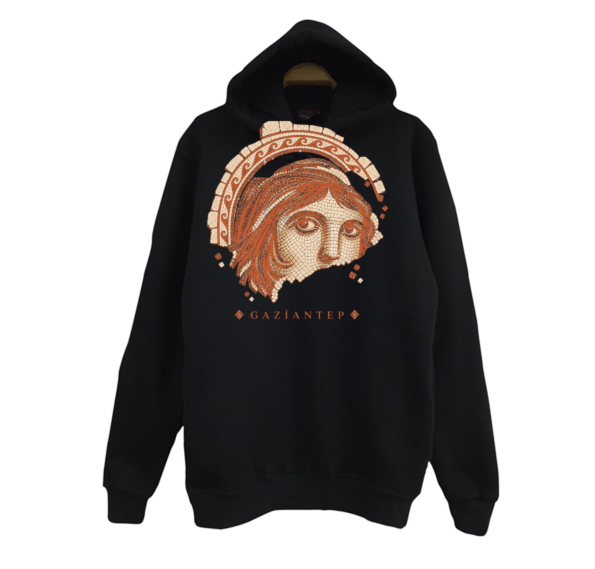 Gaziantep Zeugma Çingene Kızı baskılı siyah kapüşonlu sweatshirt