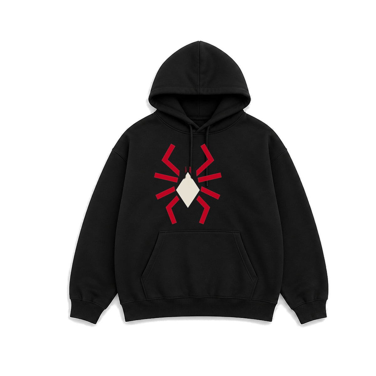 Geometrik Örümcek baskılı siyah kapüşonlu sweatshirt