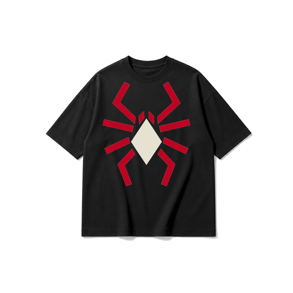 Geometrik Örümcek baskılı siyah t-shirt