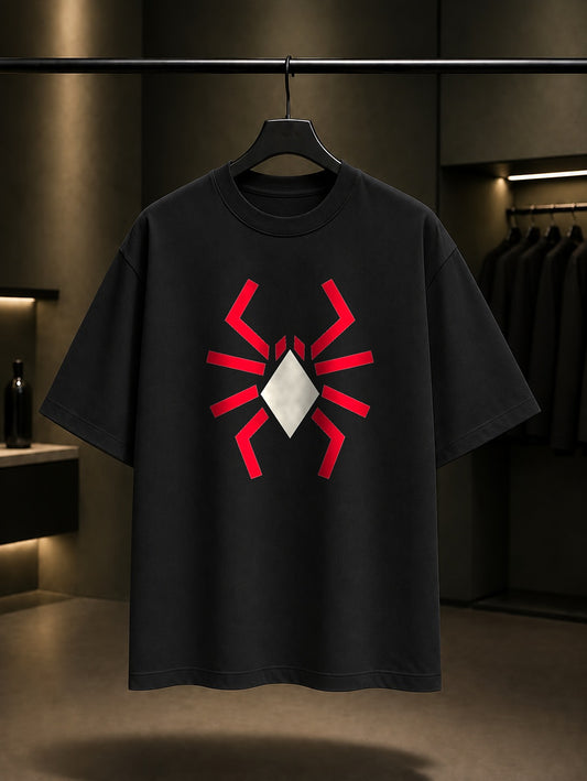 Geometrik Örümcek baskılı siyah t-shirt