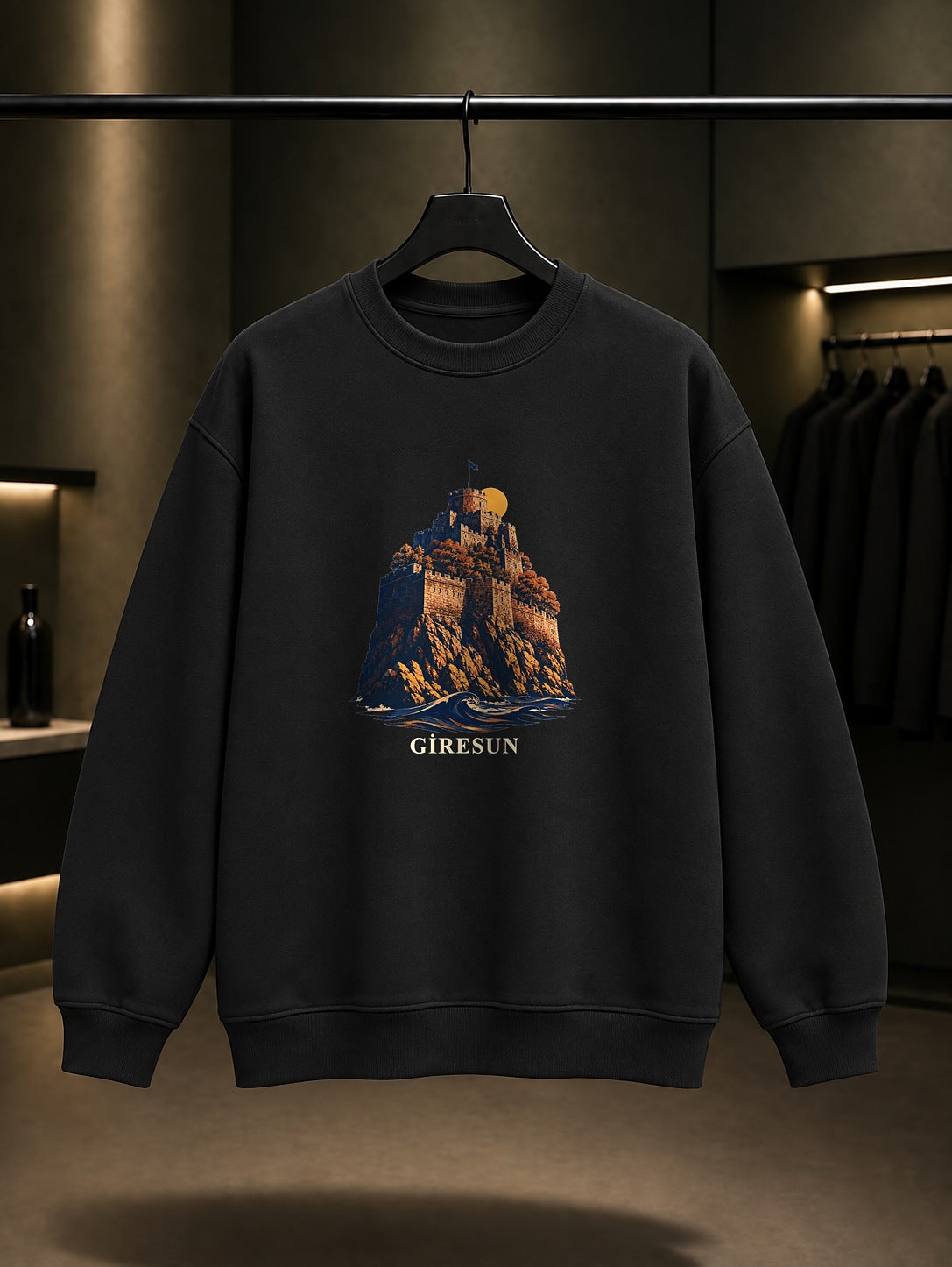 Giresun Kalesi baskılı siyah sweatshirt