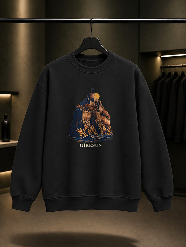 Giresun Kalesi baskılı siyah sweatshirt