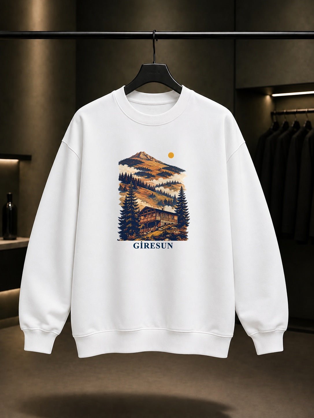 Giresun Kümbet Yaylası baskılı beyaz sweatshirt