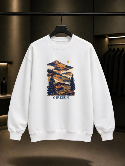 Giresun Kümbet Yaylası baskılı beyaz sweatshirt