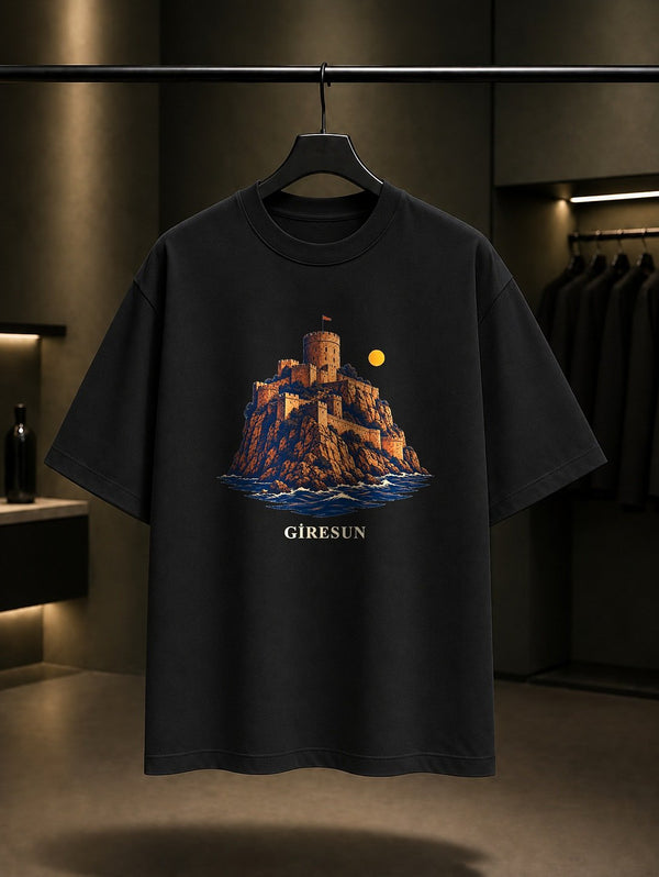 Giresun Tirebolu Kalesi baskılı siyah t-shirt