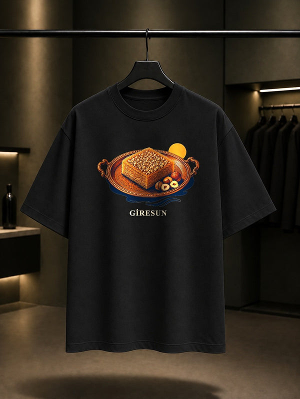 Giresun Fındıklı Tel Kadayıf baskılı siyah t-shirt