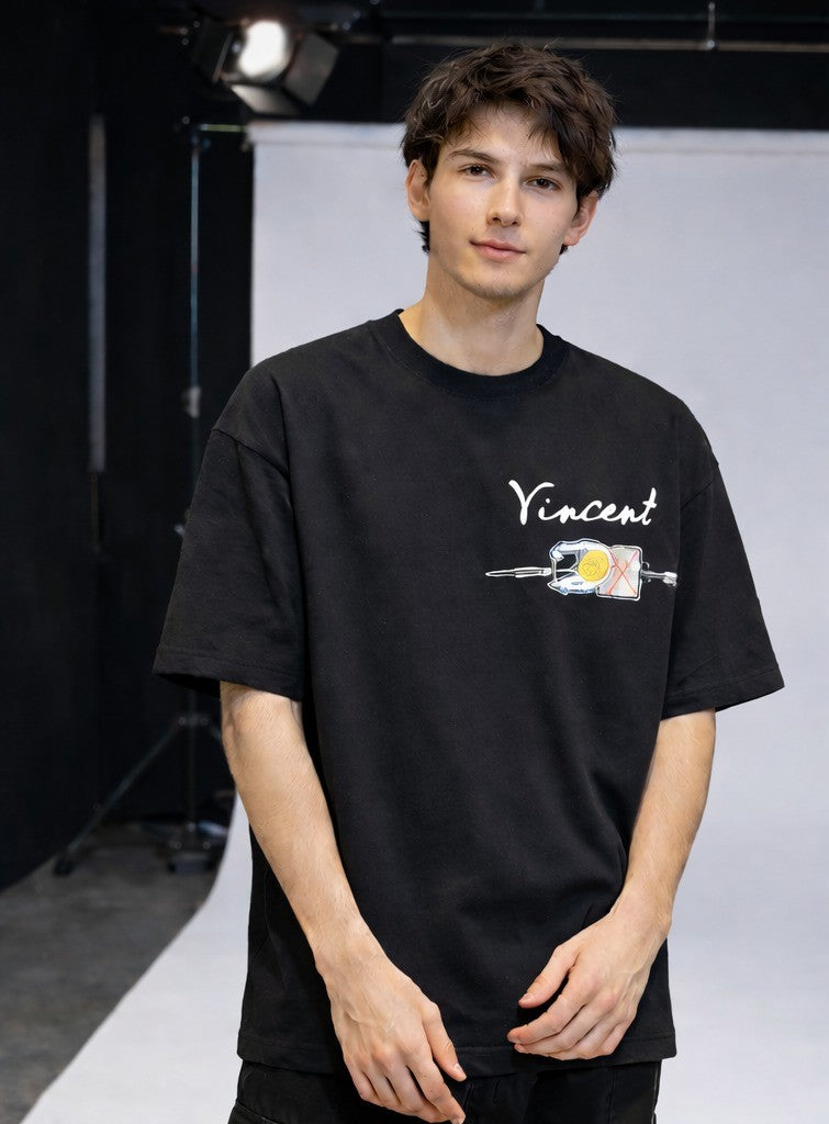 Vincent Van Gogh Sol Logo - Sırt Baskılı, Nakışlı Unisex %100 Pamuk Oversize T-shirt