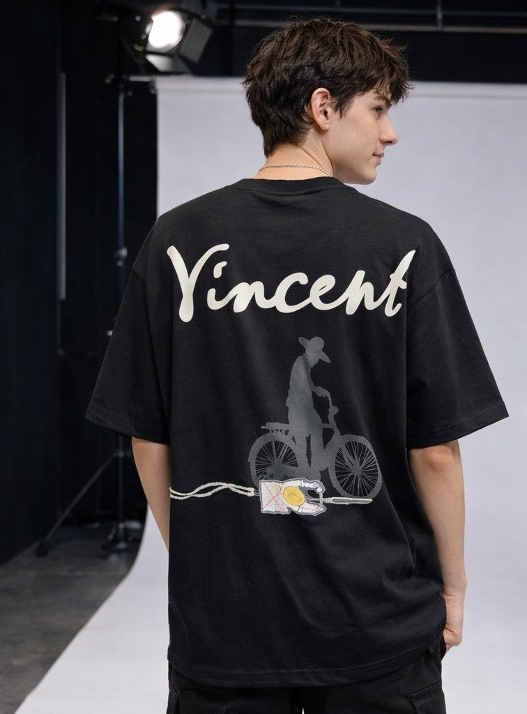 Vincent Van Gogh Sol Logo - Sırt Baskılı, Nakışlı Unisex %100 Pamuk Oversize T-shirt