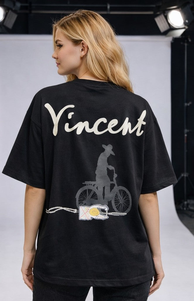 Vincent Van Gogh Sol Logo - Sırt Baskılı, Nakışlı Unisex %100 Pamuk Oversize T-shirt