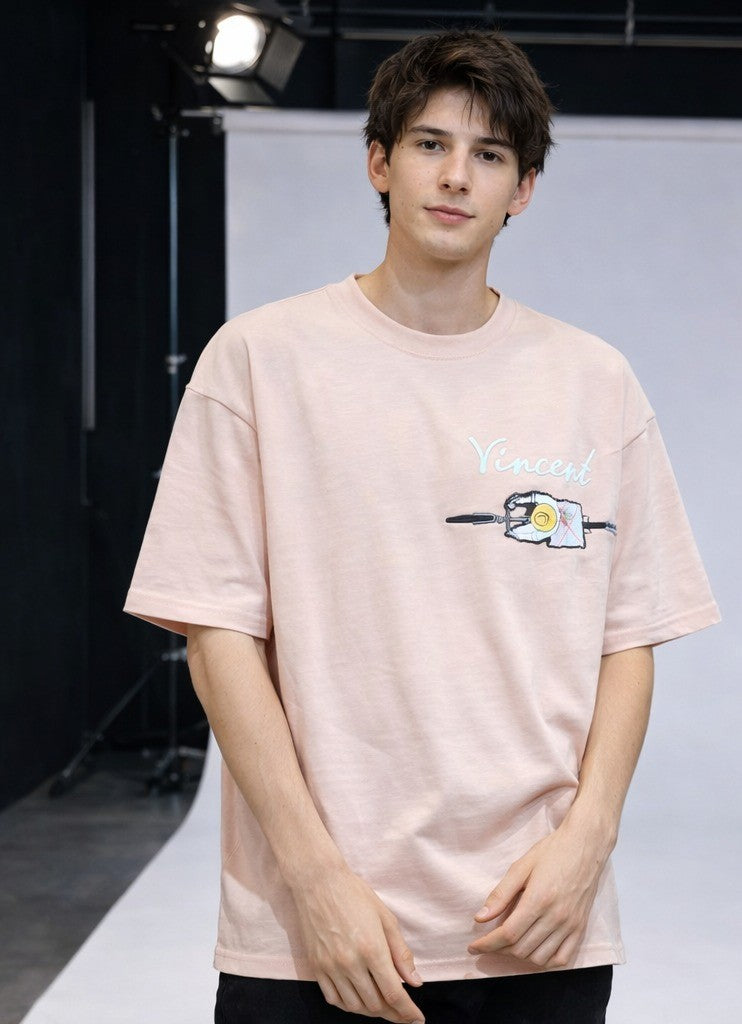 Vincent Van Gogh Sol Logo - Sırt Baskılı, Nakışlı Unisex %100 Pamuk Oversize T-shirt