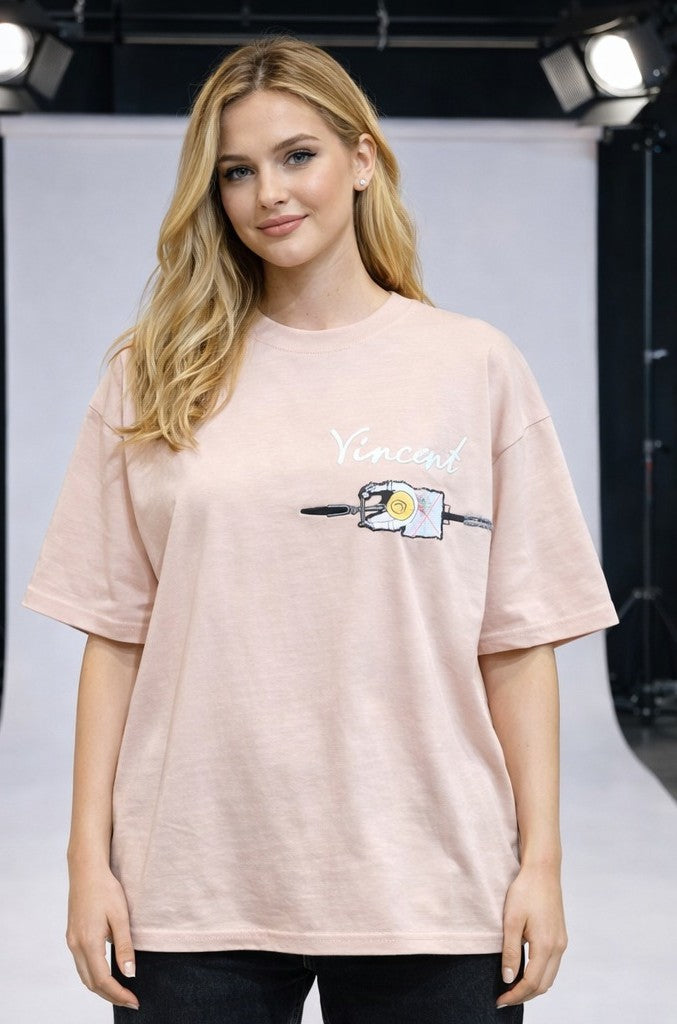 Vincent Van Gogh Sol Logo - Sırt Baskılı, Nakışlı Unisex %100 Pamuk Oversize T-shirt