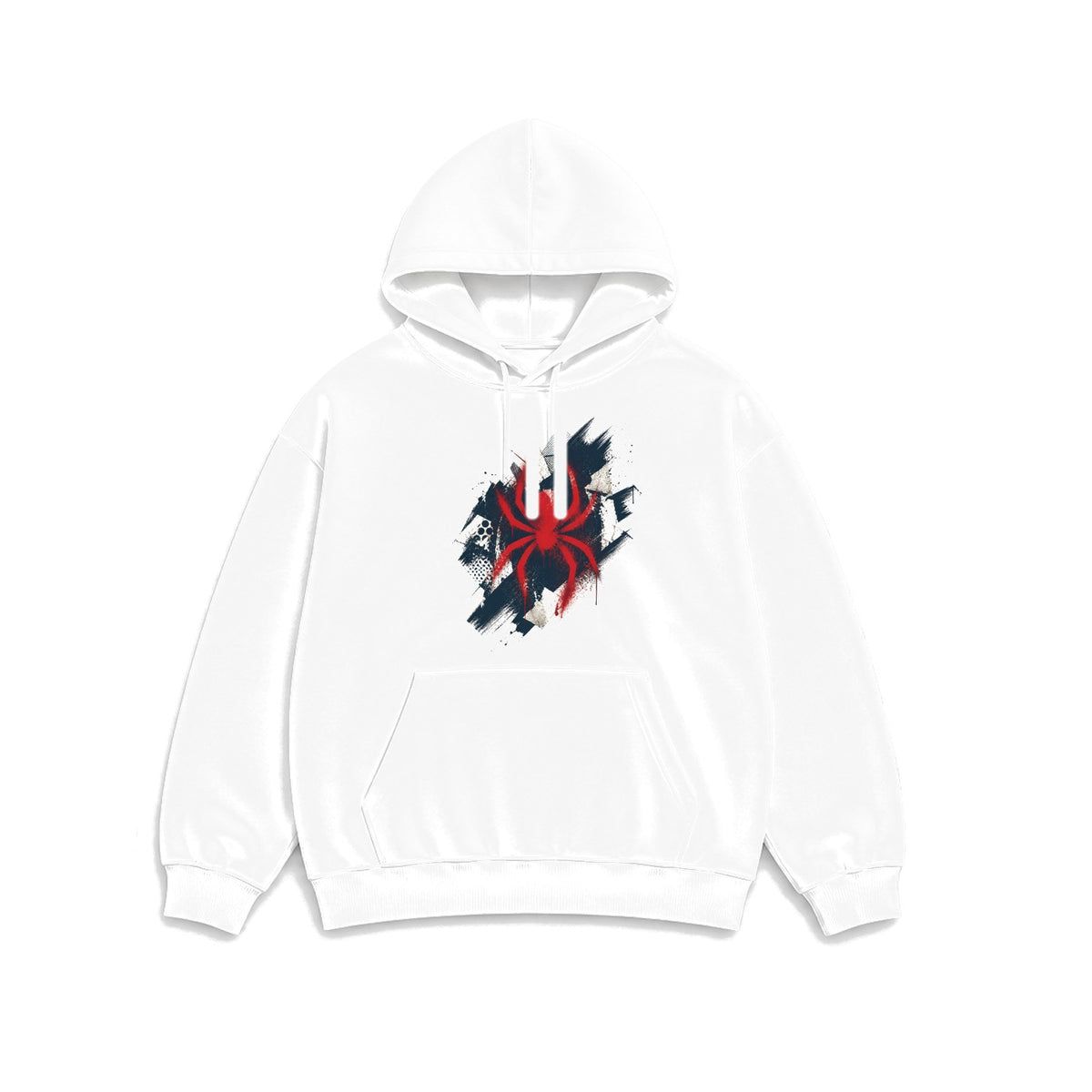 Grafiti Örümcek baskılı beyaz kapüşonlu sweatshirt