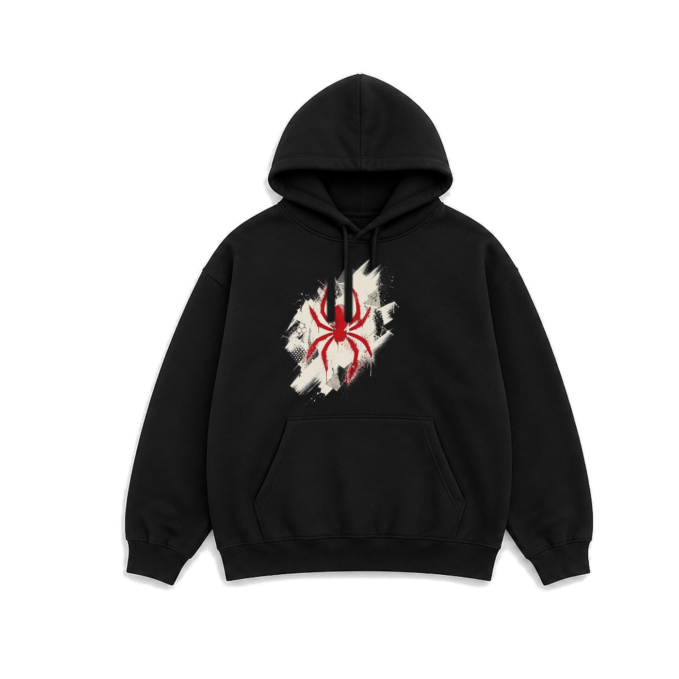 Grafiti Örümcek baskılı siyah kapüşonlu sweatshirt