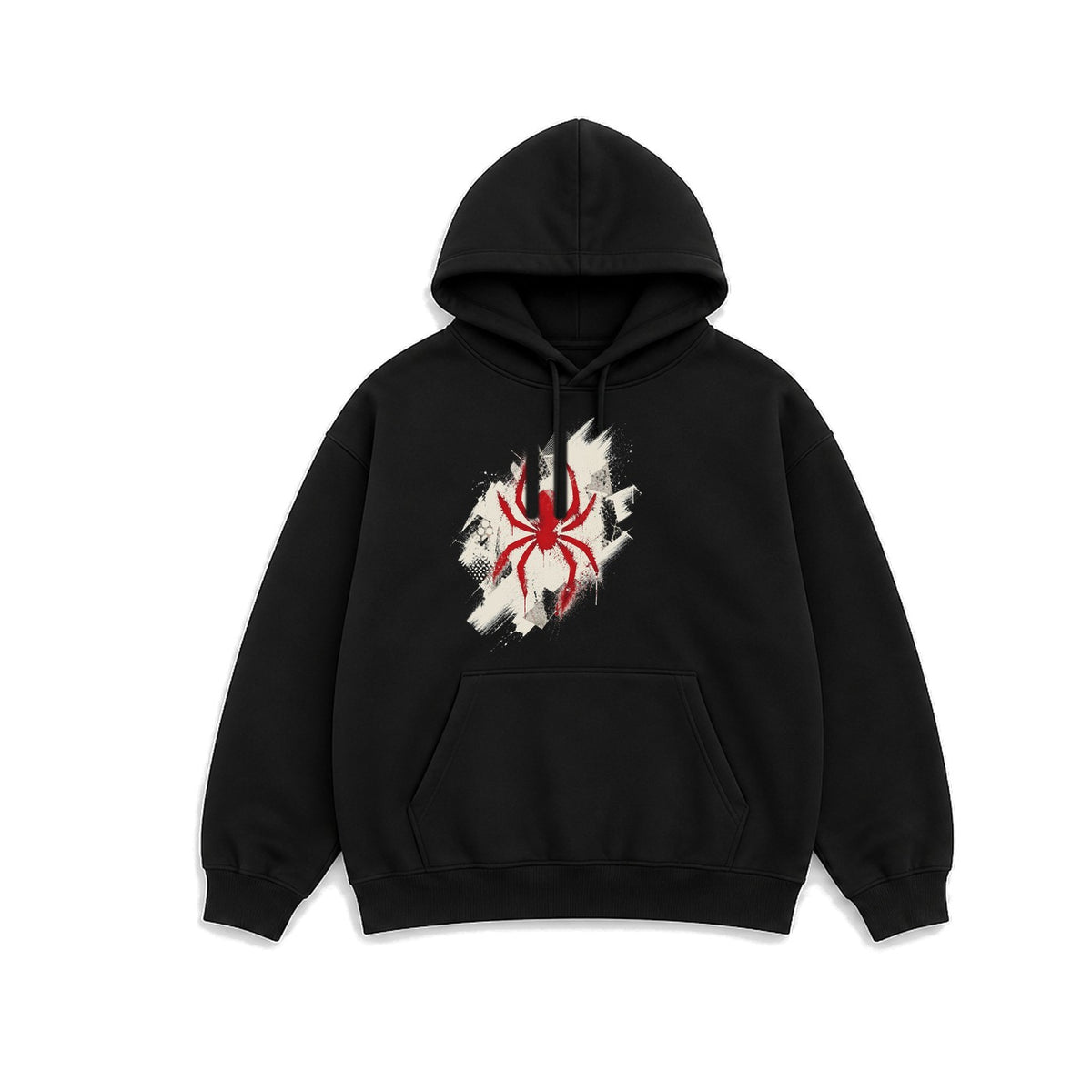 Grafiti Örümcek baskılı siyah kapüşonlu sweatshirt