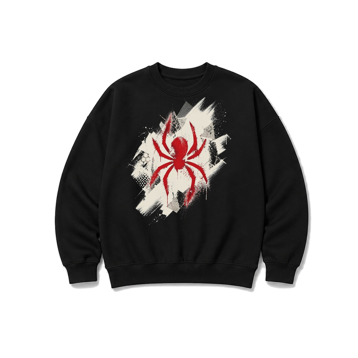 Grafiti Örümcek baskılı siyah sweatshirt