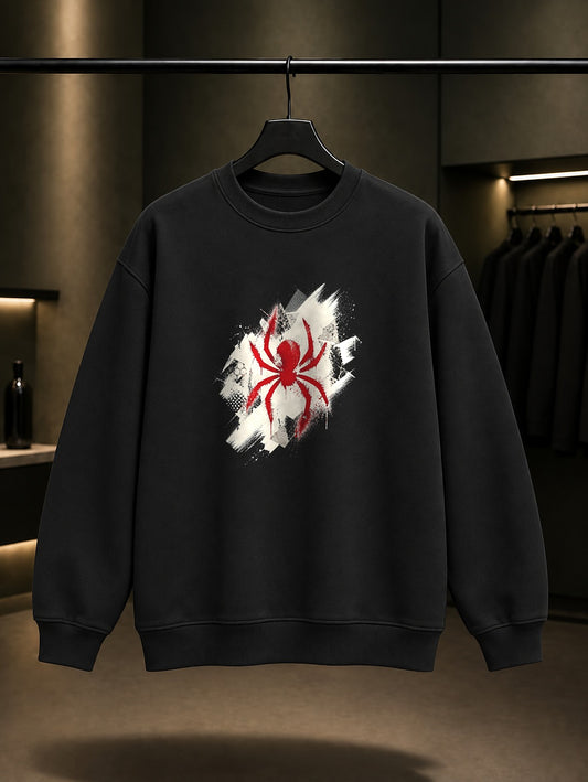 Grafiti Örümcek baskılı siyah sweatshirt