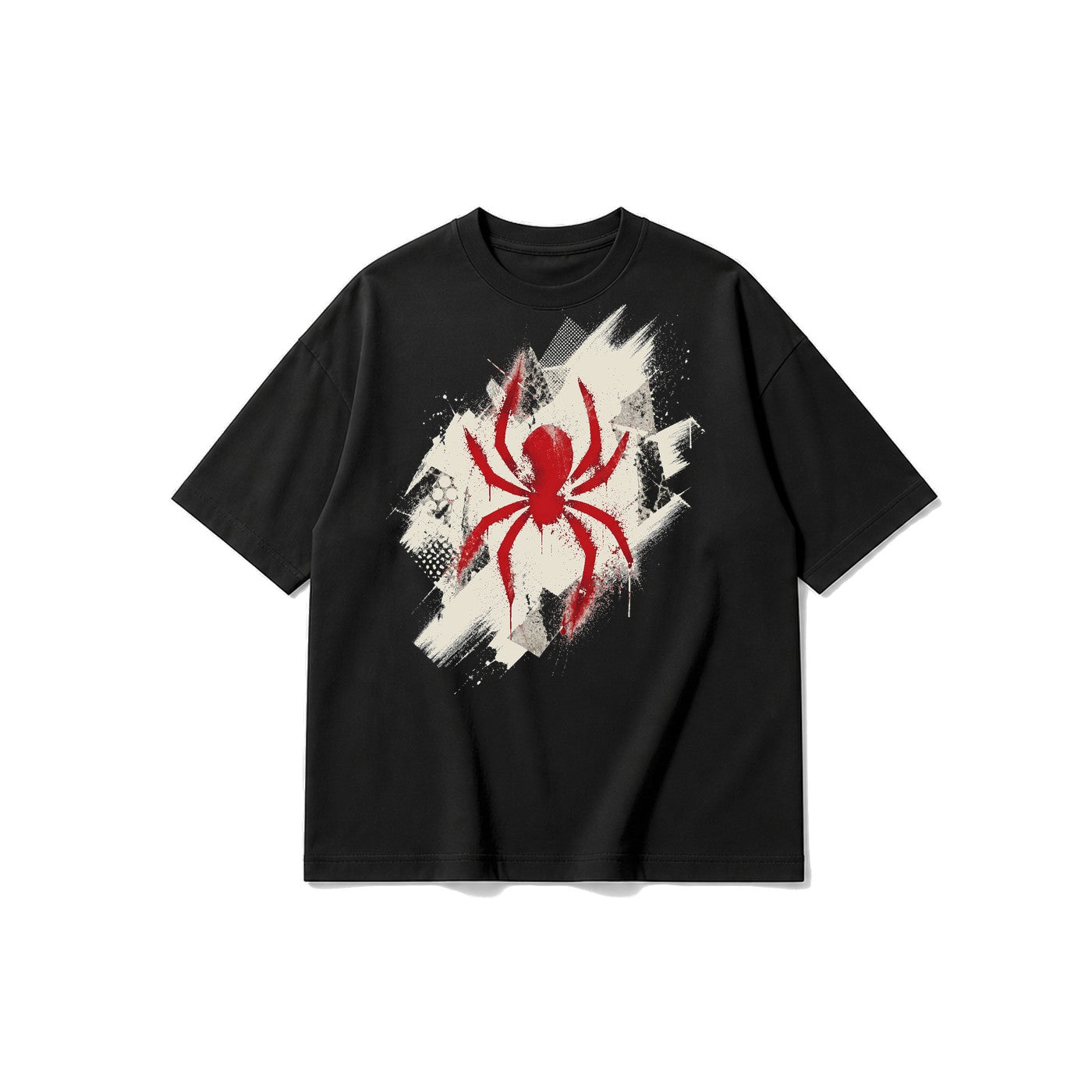 Grafiti Örümcek baskılı siyah t-shirt