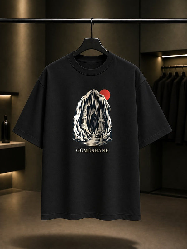 Gümüşhane Karaca Mağarası baskılı siyah t-shirt