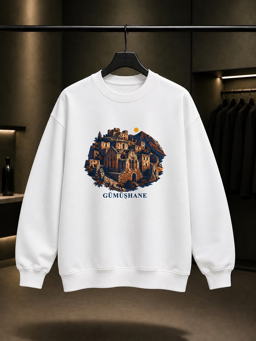 Gümüşhane Santa Harabeleri baskılı beyaz sweatshirt