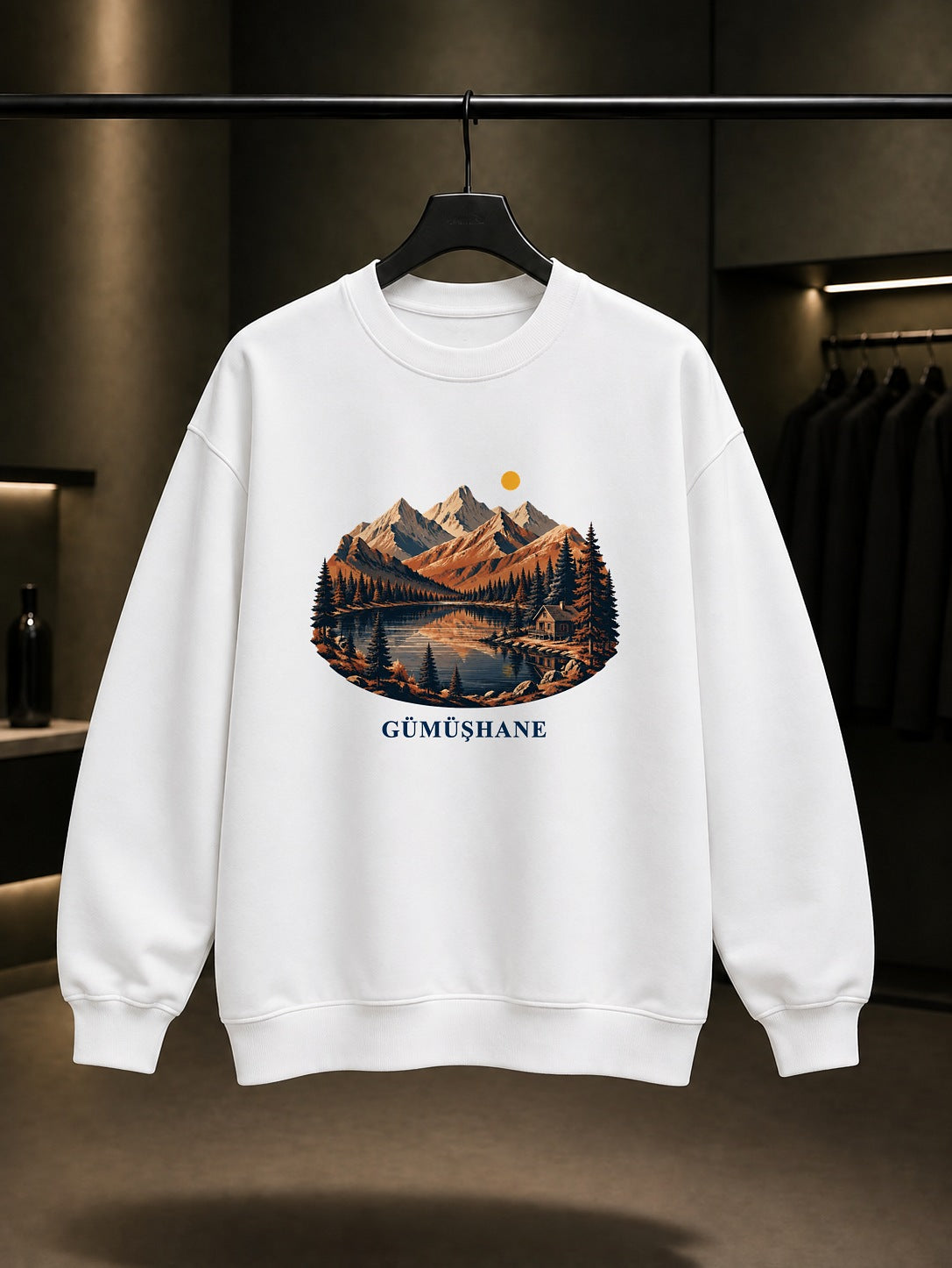 Gümüşhane Limni Gölü Zigana baskılı beyaz sweatshirt