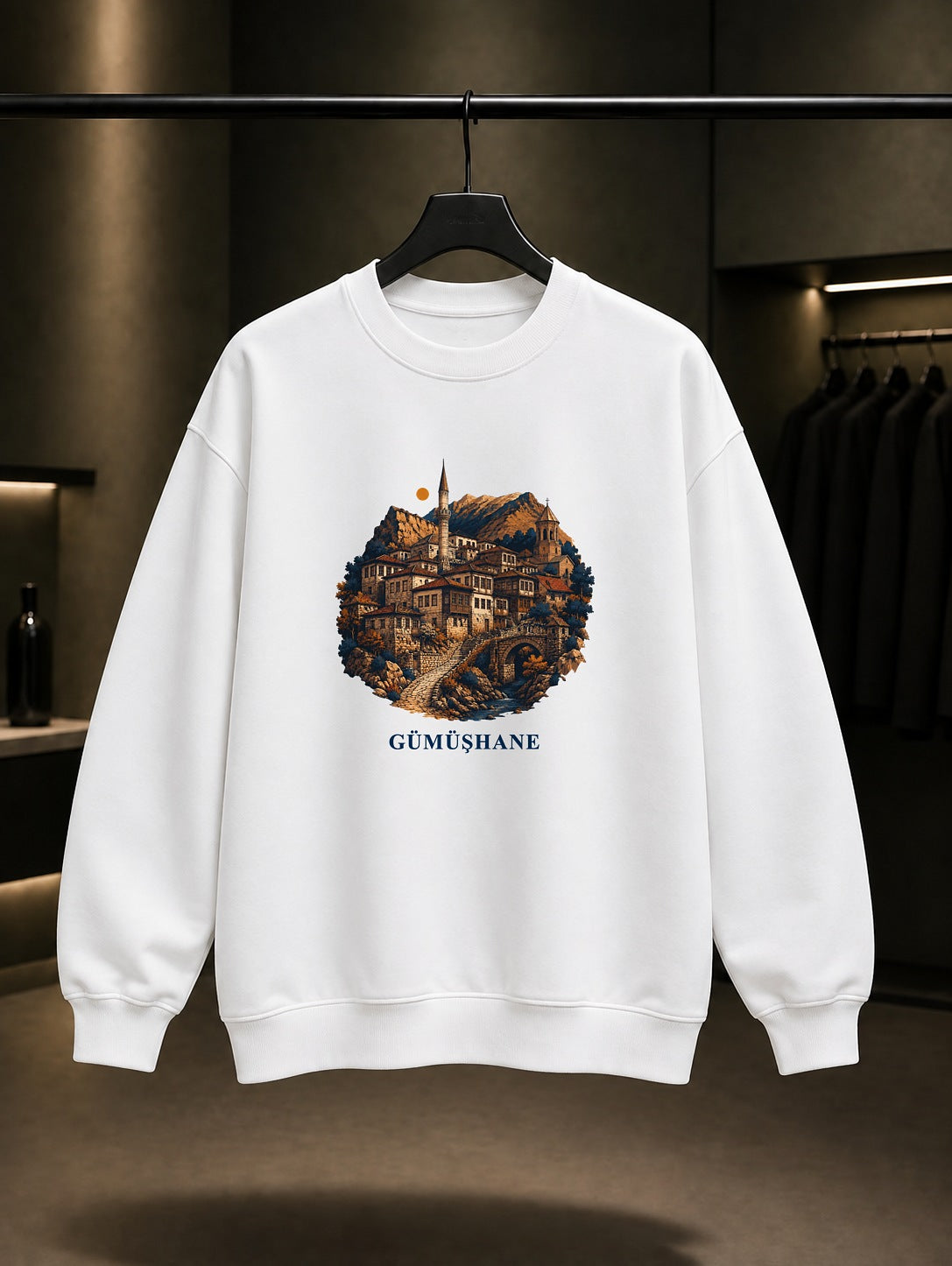 Gümüşhane Süleymaniye Mahallesi baskılı beyaz sweatshirt