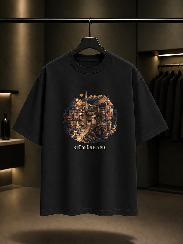 Gümüşhane Süleymaniye Mahallesi baskılı siyah t-shirt