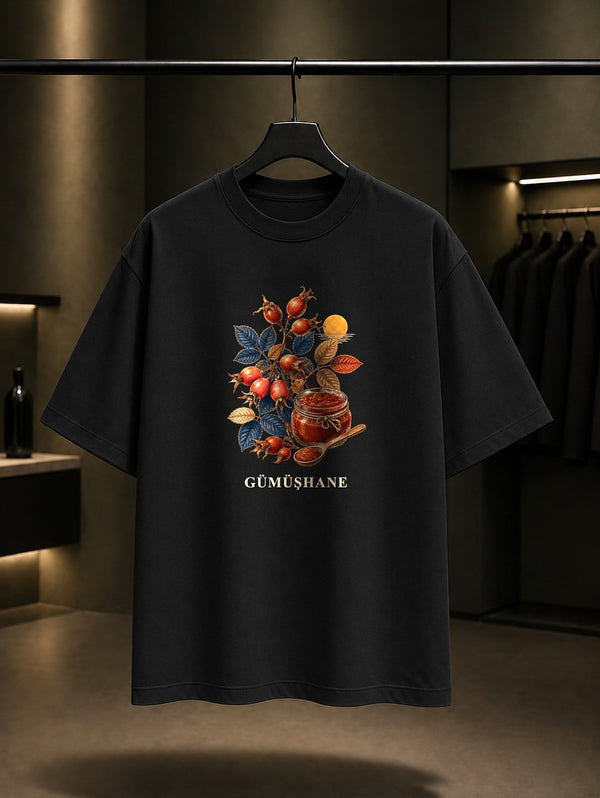 Gümüşhane Kuşburnu baskılı siyah t-shirt