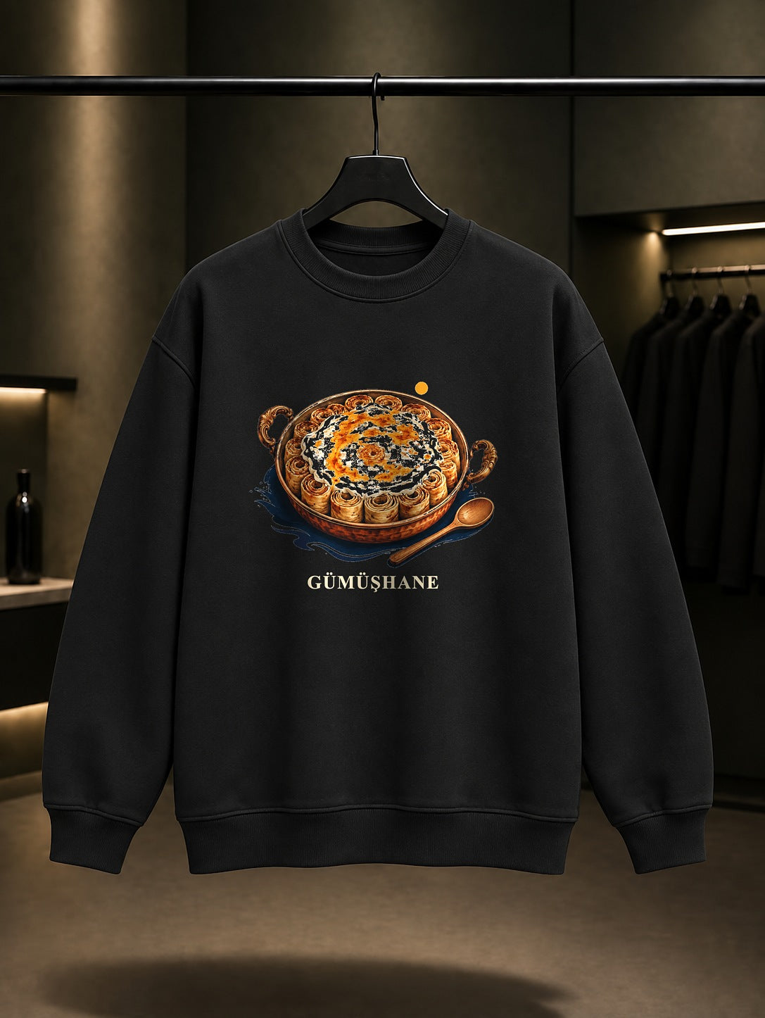 Gümüşhane Siron baskılı siyah sweatshirt