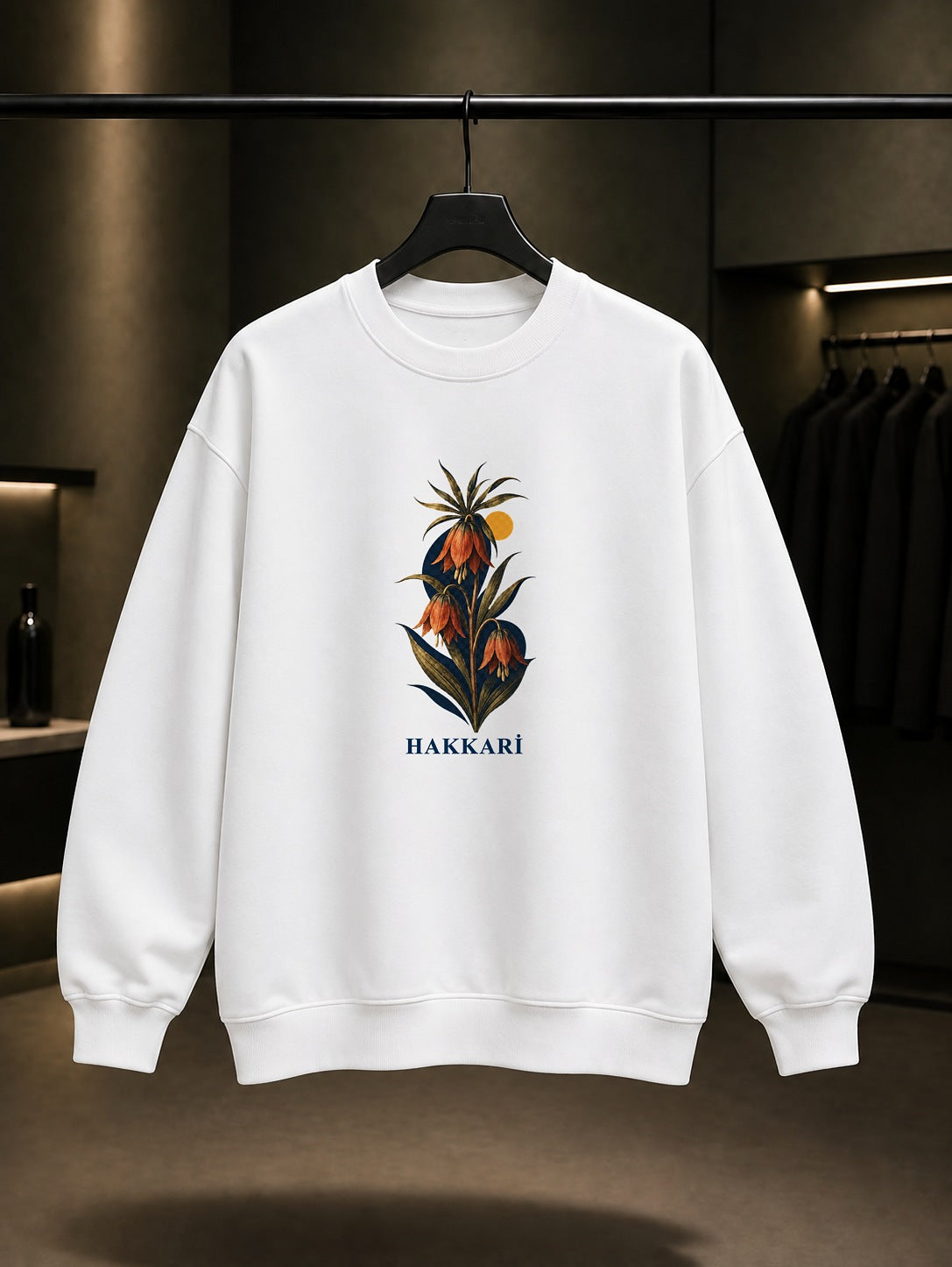 Hakkari Ters Lale baskılı beyaz sweatshirt