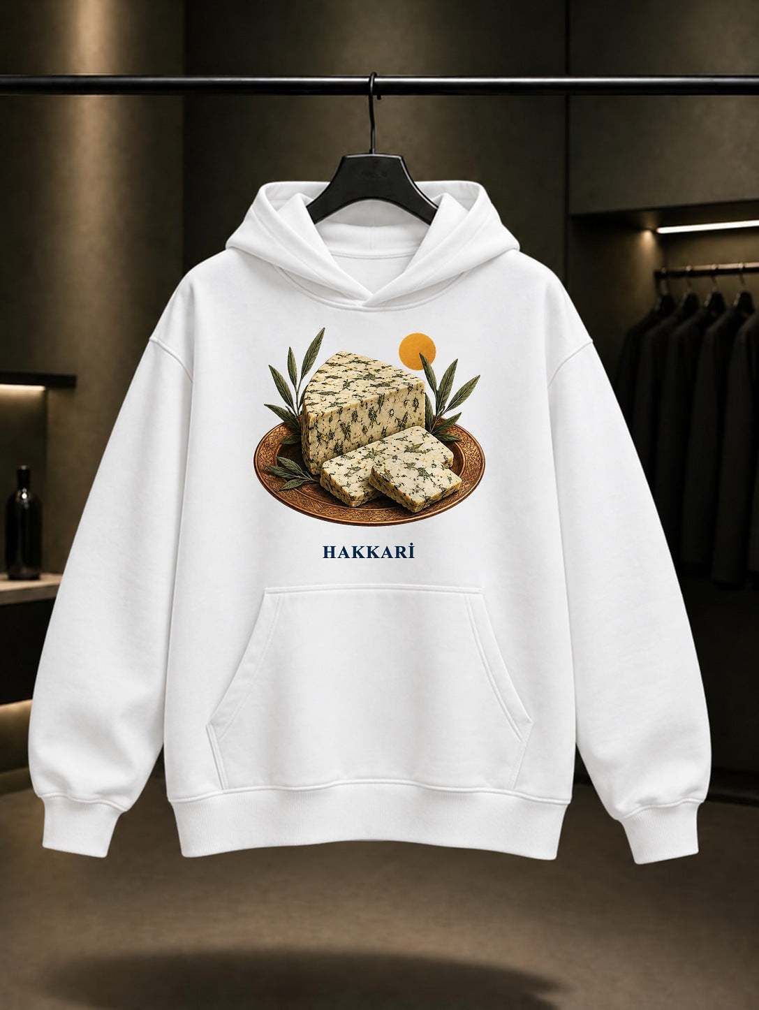 Hakkari Otlu Peynir baskılı beyaz kapüşonlu sweatshirt