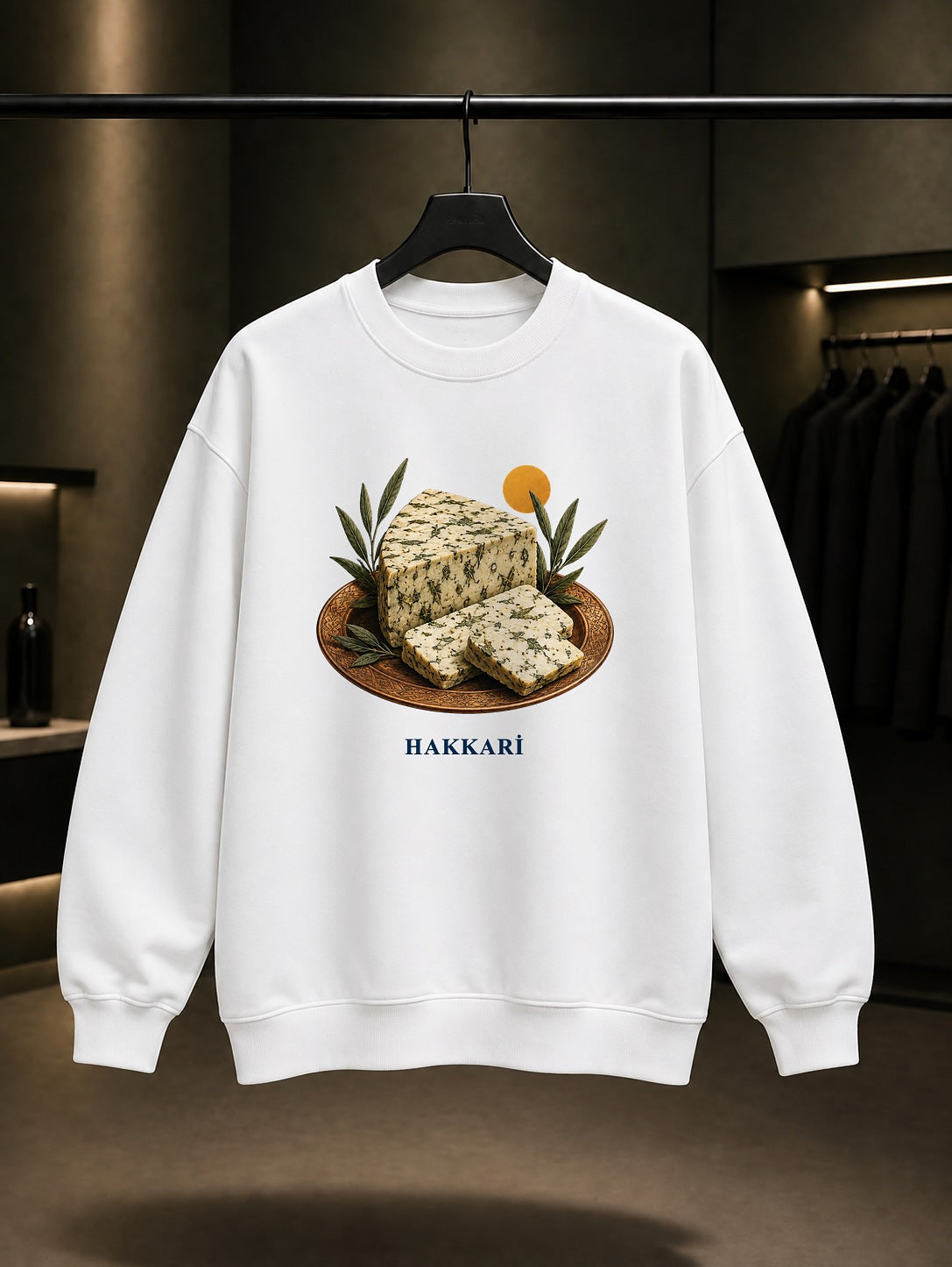 Hakkari Otlu Peynir baskılı beyaz sweatshirt